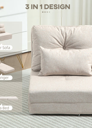 Floor Chair, Convertible Floor Sofa Bed, Folding Upholstered Couch Bed with Adjustable Backrest, Beige