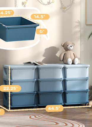 29.5" 3 Tier Kids Storage Unit Dresser Tower w/ 9 Drawers, Blue