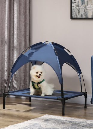 Elevated Portable Dog Cot Pet Bed with UV Protection Canopy Shade, 30 inch, Dark Blue