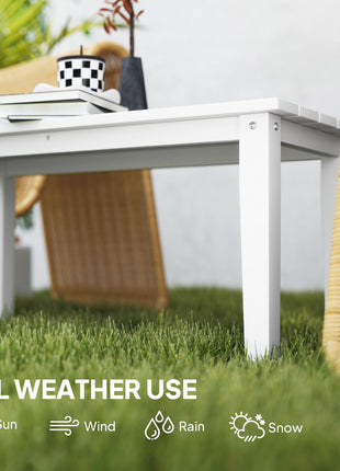 Rectangle Outdoor Coffee Table, HDPE All-Weather Outdoor Patio Table with Slatted Tabletop for Yard, Balcony, White