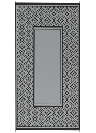 Reversible Outdoor Rug, Waterproof Plastic Straw with Carry Bag, 9' x 18', Black & Gray Gourd Border