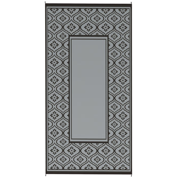 Reversible Outdoor Rug, Waterproof Plastic Straw with Carry Bag, 9' x 18', Black & Gray Gourd Border