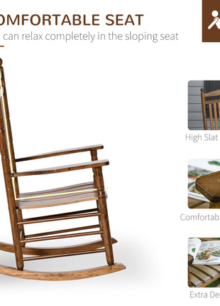 Traditional Wooden High-Back Rocking Chair for Porch, Indoor/Outdoor, Brown