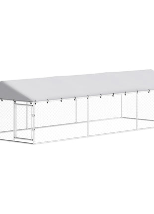 20' x 7.5' x 5' Dog Kennel Outdoor for Large Dogs with Waterproof Roof, Silver