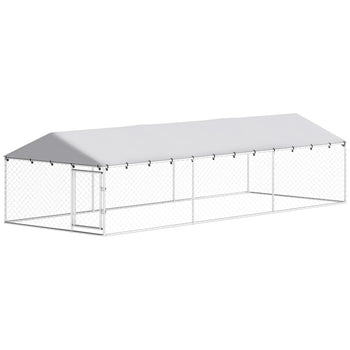 20' x 7.5' x 5' Dog Kennel Outdoor for Large Dogs with Waterproof Roof, Silver