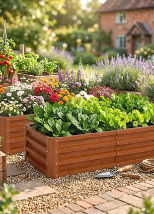 Galvanized Raised Garden Bed, 4' x 2' x 1' Metal Planter Box, for Growing Vegetables, Flowers, Herbs, Succulents, Brown