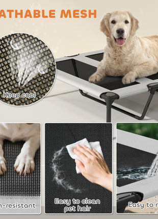 Elevated Dog Bed with Removable Canopy, Portable Outside Raised Pet Cot with Cooling Pad, Storage Bag, 42" x 30" x 37"