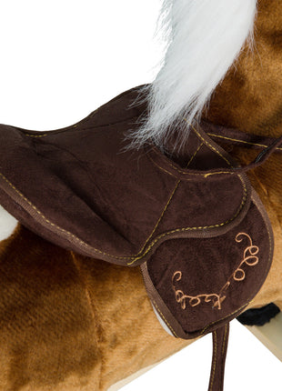 Kids Metal Plush Ride-On Rocking Horse Chair Toy With Nursery Rhyme Music - Dark Brown