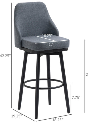 Modern Bar Stools, Set of 2 Swivel Kitchen Chairs, Dark Gray