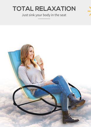 Pool Lounger, Outdoor Rocking Lounge Chair for Sunbathing, Pool, Beach, Porch with Pillow and Cool Mesh, Sun Tanning Rocker, Sky Blue
