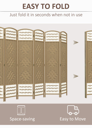 6 Panel Folding Room Divider Portable Privacy Screen Wave Fiber Room Partition for Home Office Natural