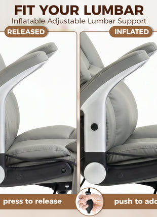 Ergonomic Office Chair with Inflatable Adjustable Lumbar Support, 400 Lbs Heavy Duty High Back Desk Chair, Light Gray
