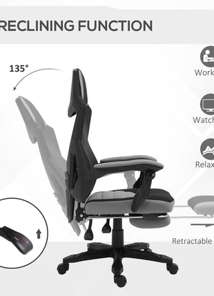 Home Office Chair Adjustable Height Recliner with Retractable Footrest, Mesh Back - Gray