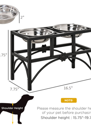 17" Double Stainless Steel Heavy Duty Dog Food Bowl Elevated Pet Feeding Station