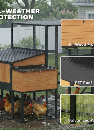 105" Large Chicken Coop, Walk-in Wooden Hen House for 7-12 Hens, Poultry Cage Chicken House with Run, 2 Nesting Boxes