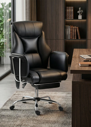Massage Office Chair with 6 Points Vibration, Executive Desk Chair with High Back, PU Leather, Footrest, Black