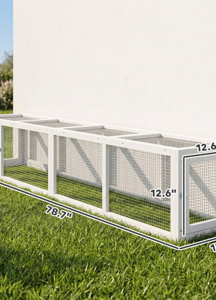 Wooden Cat Run with Weather Protection, Connecting Inside and Outside, 79"L x 15"W x 15"H, White