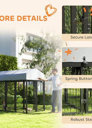 Outdoor Dog Kennel with Two-Room Design, Water-Resistant & Sun-Proof Cover, for S, M, L Dogs, 8' x 4' x 6'