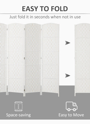 Room Divider, 4 Panel Folding Privacy Screen, 6FT Tall Portable Weave Partition Wall Divider for Bedroom, White