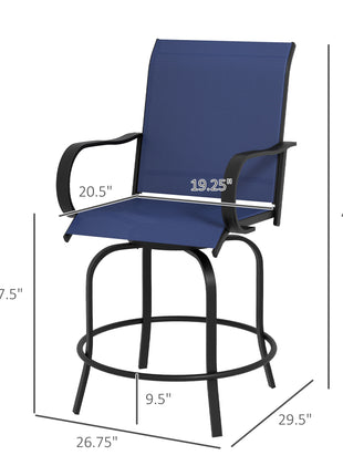 Outdoor Bar Stools Set of 2, 360° Swivel Bar Height Chairs, 26.75" x 29.5" x 48.5", Navy Blue