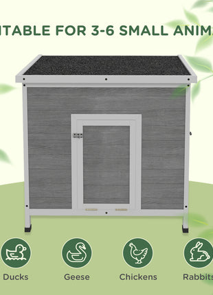 Wooden Duck Coop with Openable Roof, Removable Floor, Double Doors, Ramp, for 3-6 Ducks, Chickens, 30" x 38" x 30"