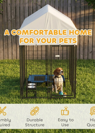 Outdoor Dog Kennel with Roof, 6' x 4' x 6' Heavy Duty Welded Wire Dog Playpen Enclosure with Escape-proof Lock