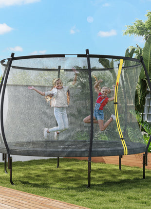 8ft Outdoor Trampoline with Net Enclosure, Curved Poles and Safety Pad, ASTM Approved, Black