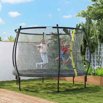 8ft Outdoor Trampoline with Net Enclosure, Curved Poles and Safety Pad, ASTM Approved, Black