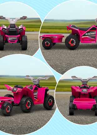 6V Electric Toy Car with Back Trailer, Forward Backward, Wear-Resistant Wheels for Ages 18-36 Months, Pink