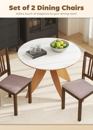Dining Chairs Set of 2 Linen Upholstered Kitchen Chairs with Rubberwood Legs for Dining Room Living Room Walnut Taupe