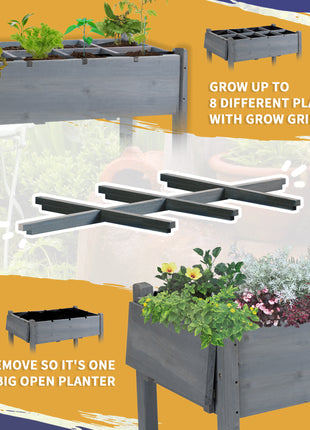 Raised Garden Bed Planter Box w/ 8 Grow Grids, Storage Shelf & Lockable Wheels