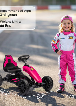 Kids Pedal Go Kart w/ Swing Axle, Shock-Absorbing Wheels, Pink