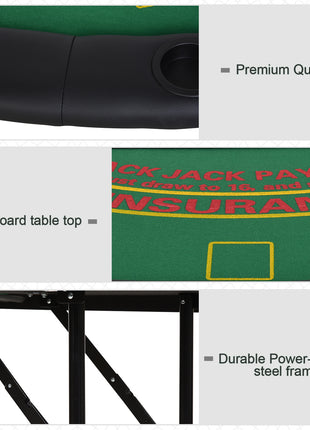Poker Table Foldable, 72" Blackjack Table for 7 Players with Chip & Cup Holder, Green Felt