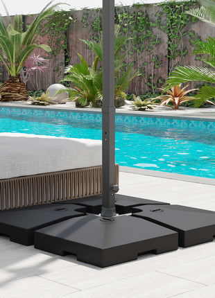 4 Pieces Cantilever Patio Umbrella Base, Outdoor Offset Umbrella Weights, 176 lbs Capacity Water or 264 lbs Capacity Sand  Plates Set, Black
