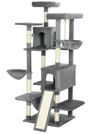 69" Cat Tree, Multi-Level Cat Tower with 2 Condos and 3 Hammocks, 8 Scratching Posts, for Multiple Cats, Dark Gray