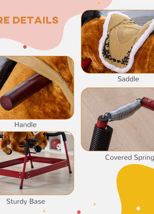 Kids Spring Rocking Horse, Ride on Horse for Girls and Boys with Animal Sounds, Plush Animal Ride-on Toy with Soft Feel, Interactive Toy for Kids, Light Brown