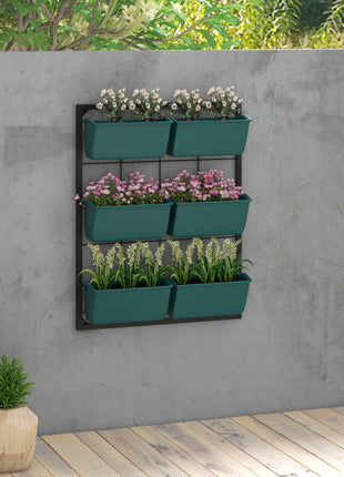 3-Tier Hanging Planter with 6 Pots for Indoor and Outdoor Use, Wall Planter, Self Draining & Wall Mounted, Green