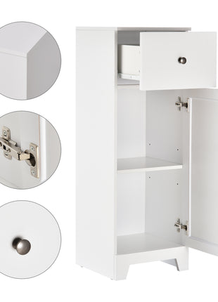 Short Bathroom Storage Cabinet, Cabinet Organizer with 1 Drawer and Adjustable Shelf for Living Room, White
