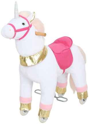 Ride on Unicorn Toy for Kids 3-5 Years, 29.5 Inch Plush Baby Rocking Horse with Wheels, No Battery Required, White