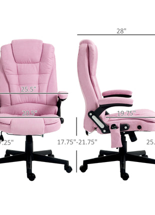 6 Point Vibrating Massage Office Chair with Heat, Linen High Back Massage Desk Chair with Reclining Backrest, Pink