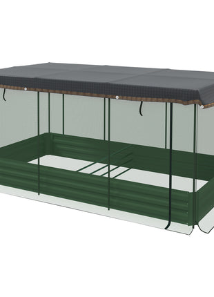 Galvanized Steel Planter Box with Crop Cage and Shade Cloth, Raised Garden Bed for Flowers, Veggies and Herbs, Green