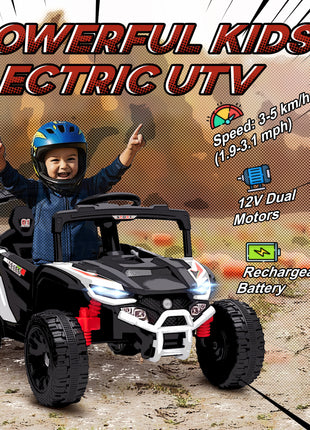 12V Kids Ride On Truck, Battery Powered Electric UTV Vehicle with Rear Suspension, Remote Control for 3-5 Years, White