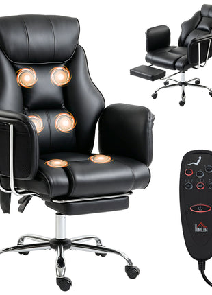 Massage Office Chair with 6 Points Vibration, Executive Desk Chair with High Back, PU Leather, Footrest, Black