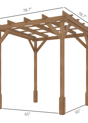 6.6' x 6.6' Wood Pergola, Outdoor Gazebo Grape Trellis with Stable Structure for Climbing Plant Support, Dark Brown
