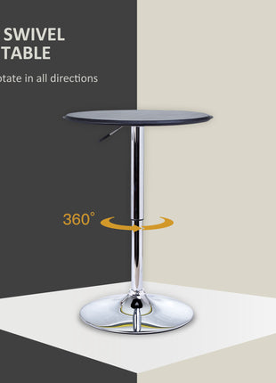 25" Classic Round Adjustable Faux Leather Chrome Standing Bistro Table, Black