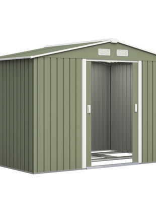 9' x 6' Outdoor Storage Shed, Garden Tool Metal Shed with Foundation Kit, Double Lockable Door, Air Vents and Sloping Roof, for Backyard, Patio, Lawn, Green