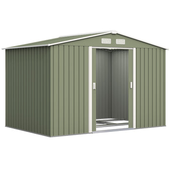 9' x 6' Outdoor Storage Shed, Garden Tool Metal Shed with Foundation Kit, Double Lockable Door, Air Vents and Sloping Roof, for Backyard, Patio, Lawn, Green