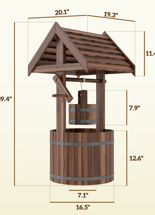 Wood Wishing Well for Outside with Hanging Bucket, Wishing Well Planter with Drain Hole for Garden Patio, Carbonized