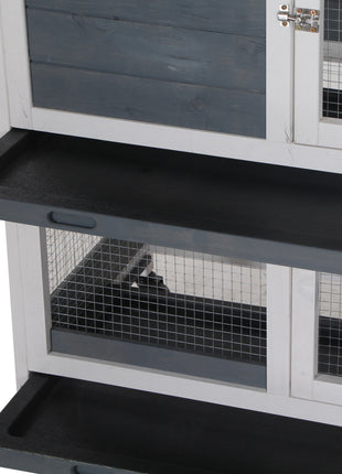 Wooden Rabbit Hutch Bunny Hutch Elevated Pet House Cage Small Animal Habitat with No Leak Tray Lockable Door Openable Top for Rabbits, Chickens, Ducks, Indoor 57.75" x 18" x 32.5" Gray