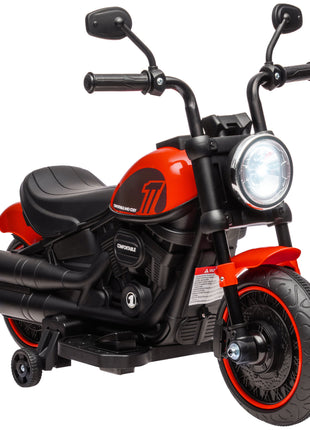 6V Kids Motorcycle w/ Training Wheels, Single-Button Start, Red